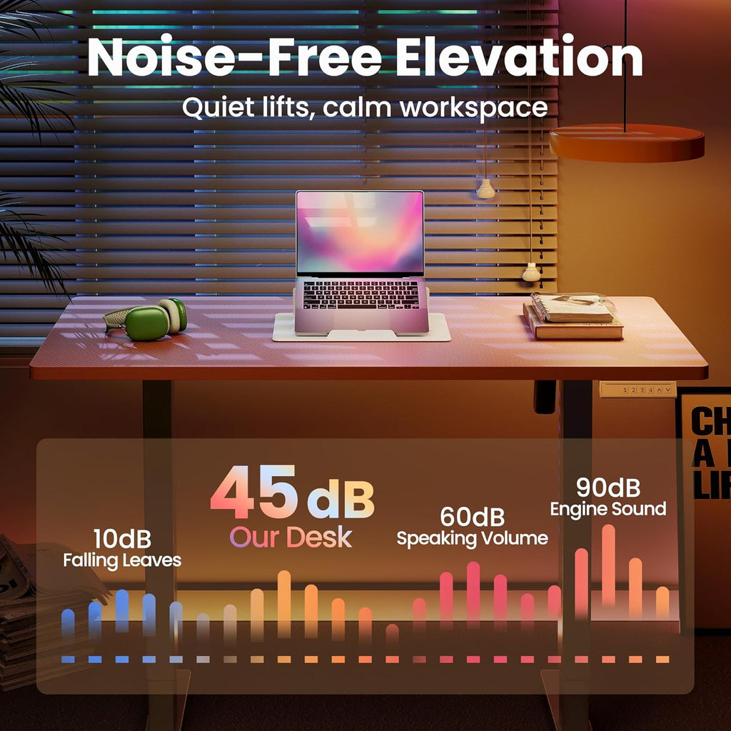 HUANUO Electric Standing Desk,48' x 24' Height Adjustable Desk, 4 Memory Height Settings, Sit to Stand Up Desk for Home Office, with Headphone Hook, Cable Manager, Pink