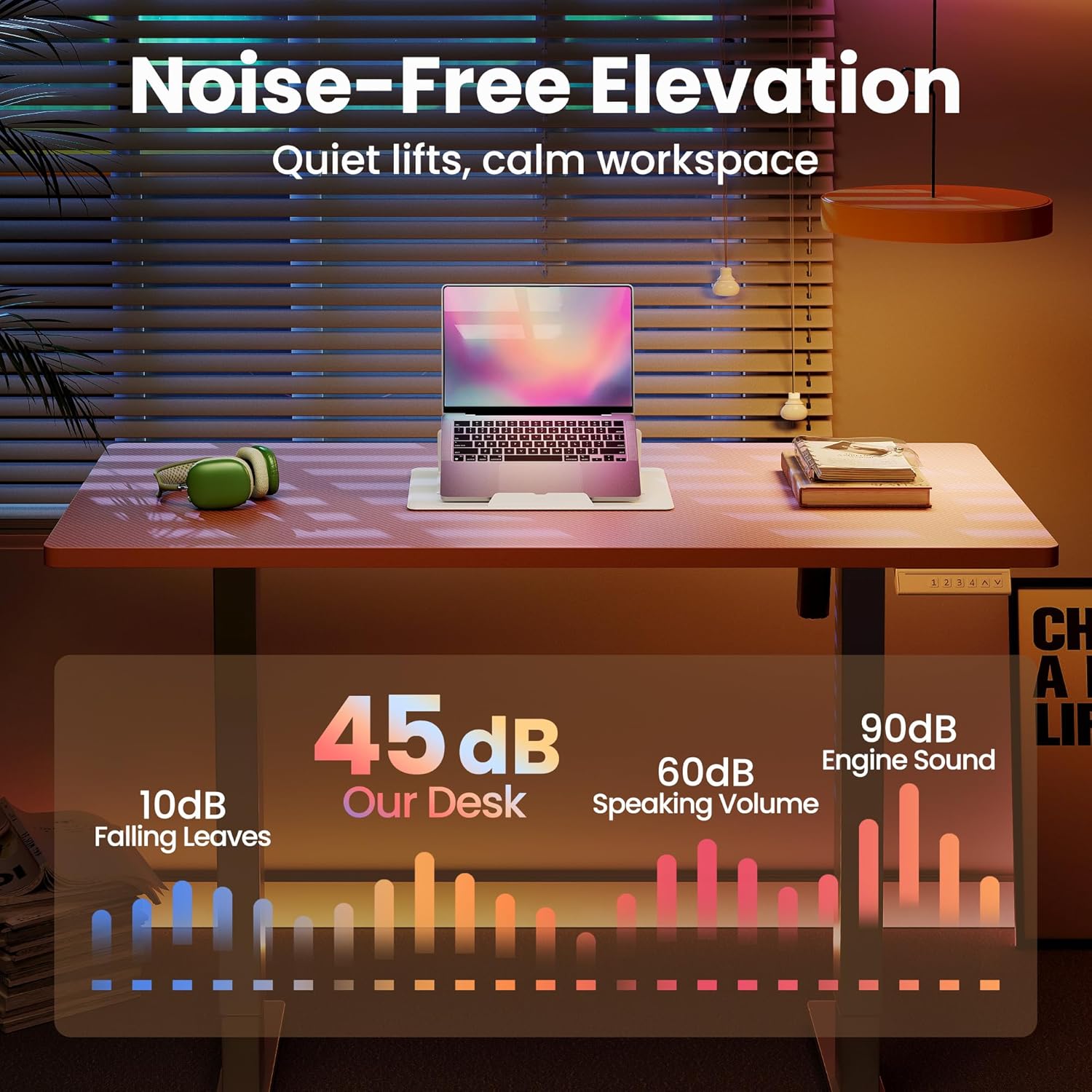 HUANUO Electric Standing Desk,48' x 24' Height Adjustable Desk, 4 Memory Height Settings, Sit to Stand Up Desk for Home Office, with Headphone Hook, Cable Manager, Pink