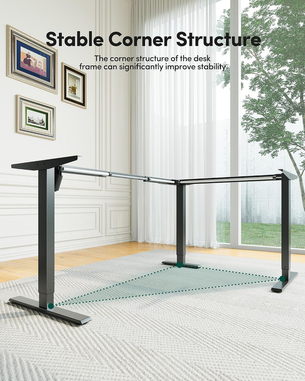 FEZIBO L-Shaped Electric Standing Desk, 63 x 48 Inches Large Height Adjustable, Corner Desk with Drawers, Ergonomic Computer Table, Black Top