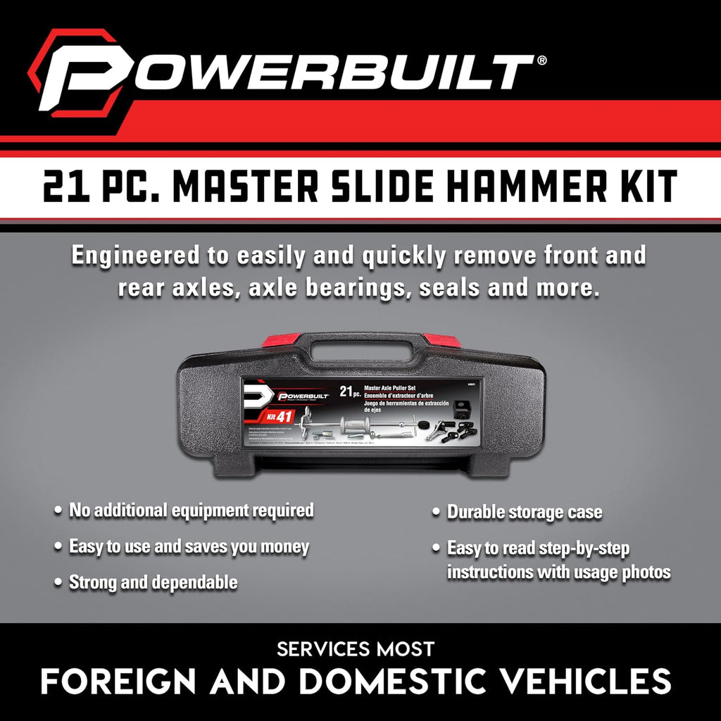 Powerbuilt Master Axle Puller Tool Set, Remove Car Front and Rear, Bearings and Seals, Vehicle Repair 21 Piece Kit - 648611, Silver
