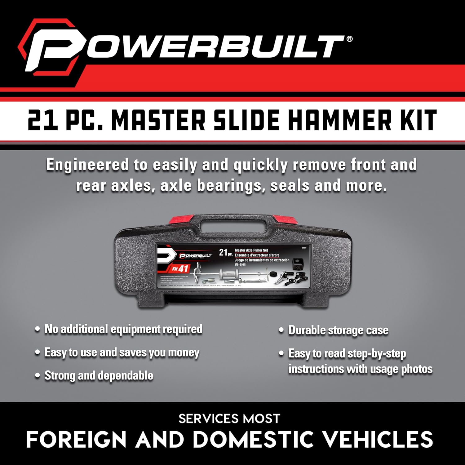 Powerbuilt Master Axle Puller Tool Set, Remove Car Front and Rear, Bearings and Seals, Vehicle Repair 21 Piece Kit - 648611, Silver