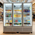 71' Wide Commercial Beverage Refrigerator Display Fridge, Three Glass Door Merchandiser Drink Cooler With LED Light 9 Adjustable Shelves,ETL Sanitation,64.5 Cu Ft,White,(Wheels Included)