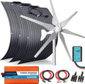 700W Solar & Wind Power Kits Home Off-Grid System for Charging 12V Battery：400W Wind Turbine Generator + 300W ETFE Flexible Mono Solar Panel + Hybrid Charge Controller+ 1000W 12V Inverter