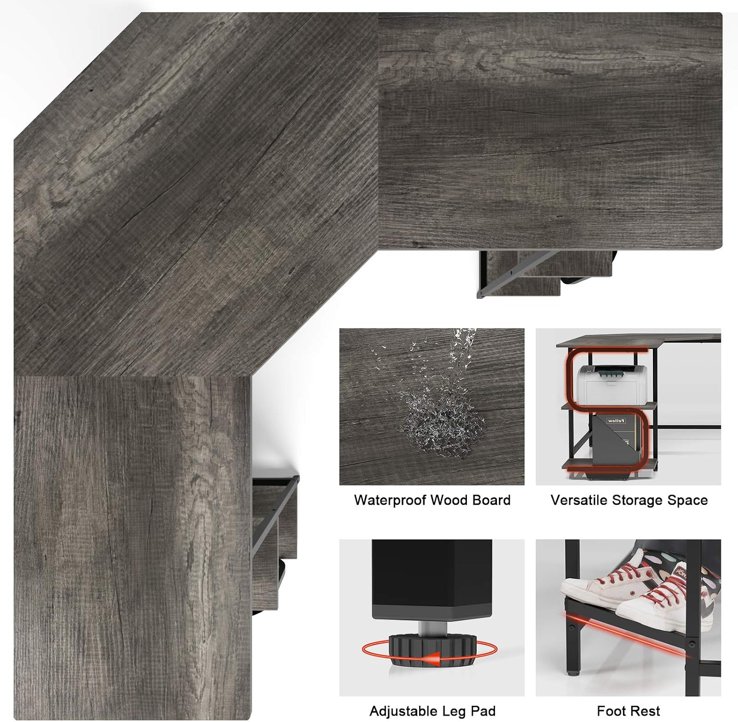 Teraves Modern L Shaped Desk with Shelves,64.84' Gaming Computer Desk for Home Office,Corner Desk with Desktop (Black Oak+Black Frame, Large+4 Tier Shelves)