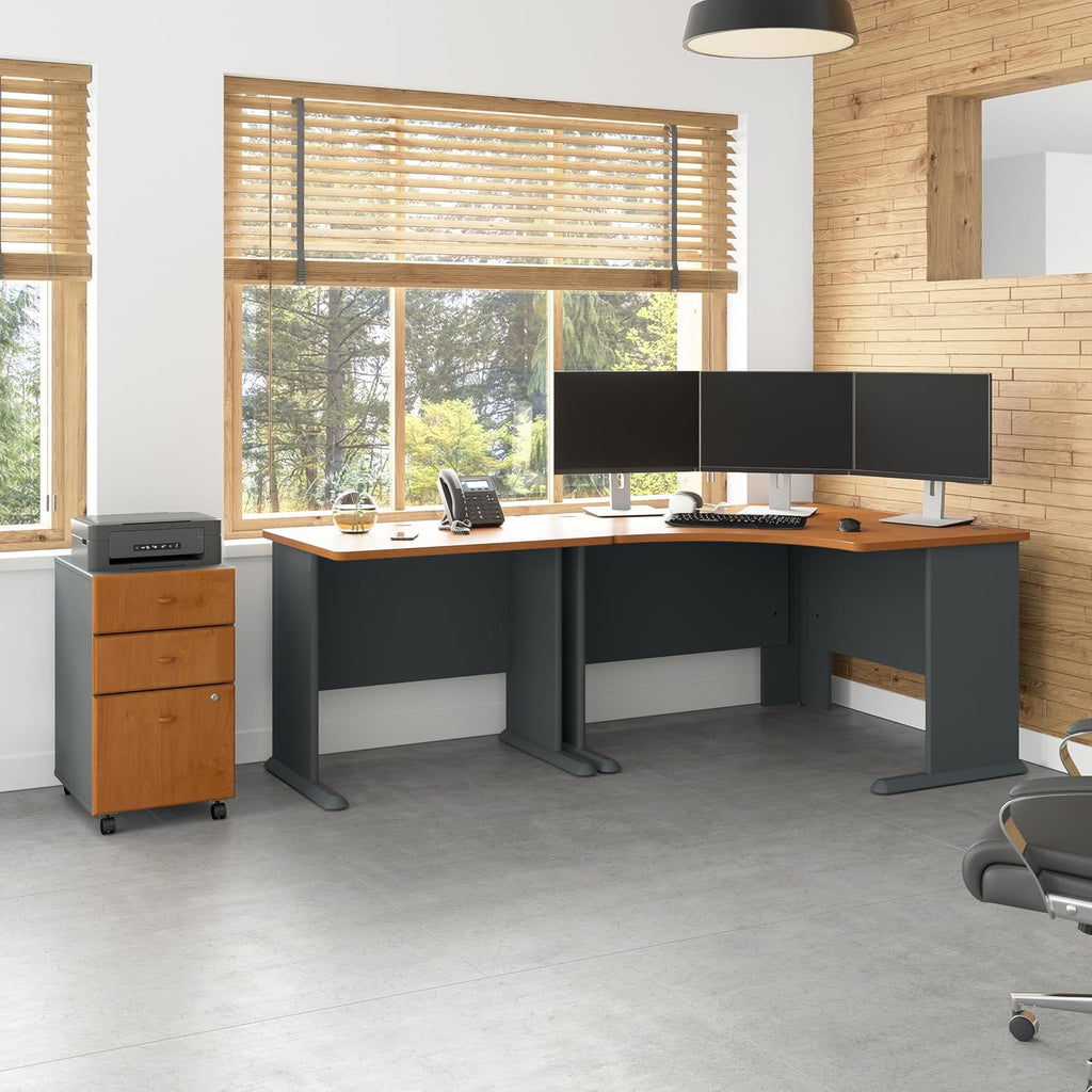Bush Business Furniture Series A 48W Corner Desk in Natural Cherry and Slate, Compact L Shaped Workstation, Office Desktop Solution for Workspace