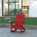 EMMA + OLIVER Tiverton Adirondack Rocking Chair with Cup Holder, Weather Resistant Poly Resin Adirondack Rocking Chair, Red