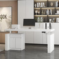 70.9' W Height Adjustable Standing Desk with Drawers & Cabinet, Electric Stand up Desk with Storage, I Shaped Home Office Table Corner Computer Workstation, White (29.5'-44.1' H)