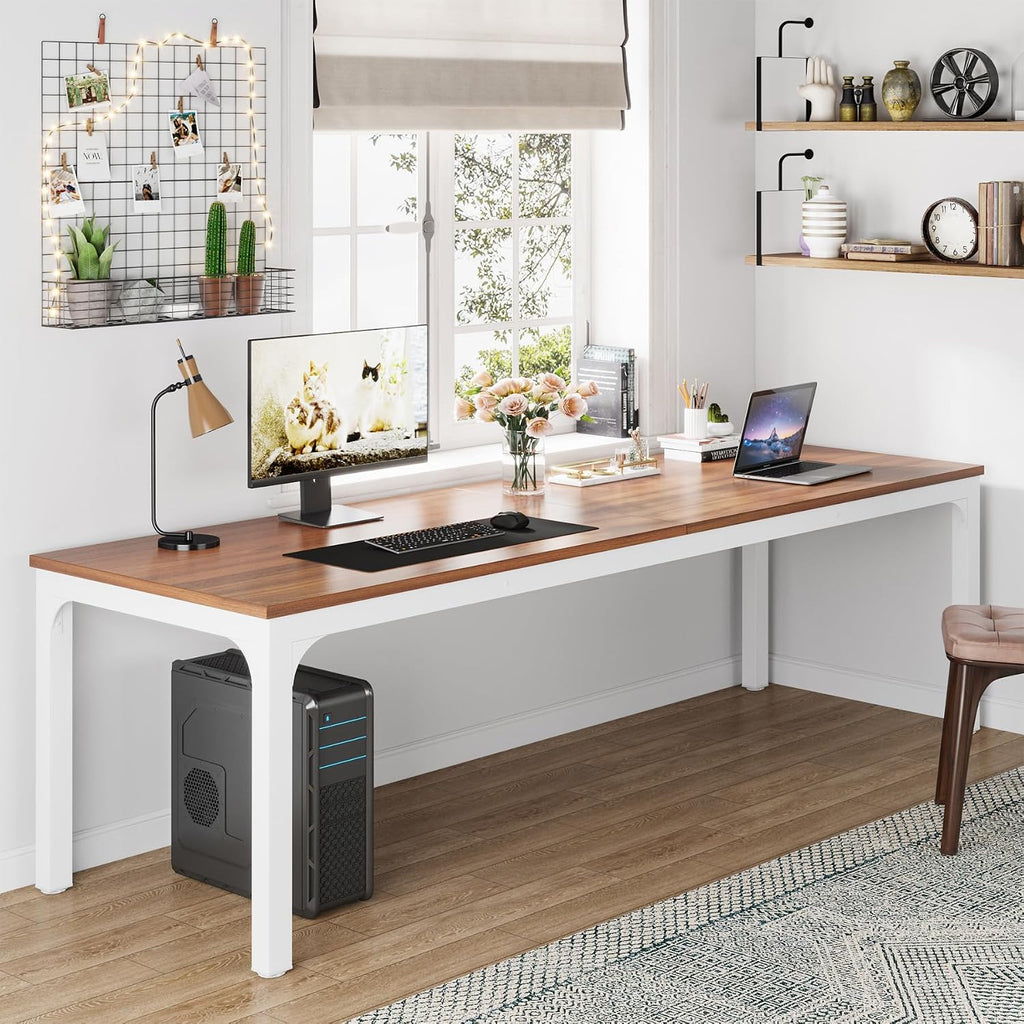 Tribesigns 78.7 Inches Extra Long Computer Desk 2 Person Desk, Double Long Desk, Workstaion for Home Office (Walnut+White)