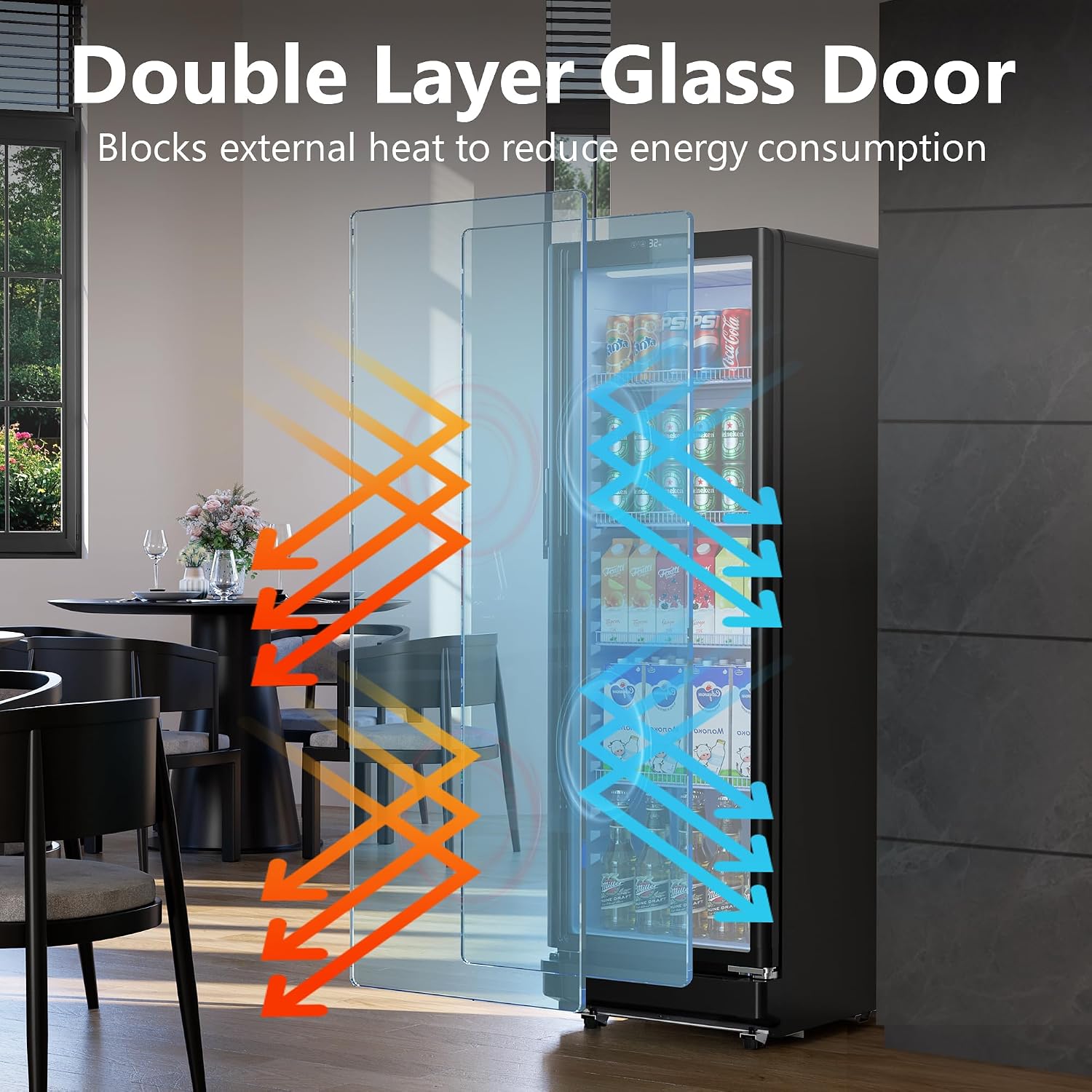 8.5 Cu.Ft Commercial Refrigerators, Display Fridge with Double-Tempered Glass Door, Outdoor Beverage Refrigerator with Locking, Key & LED, Beverage Cooler for Bar, Office, Restaurant