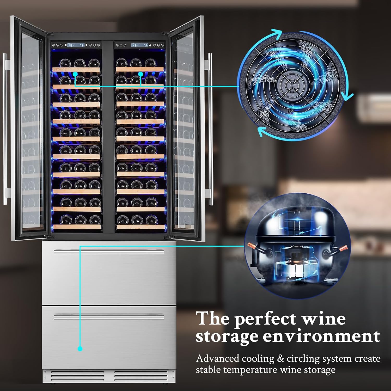 BODEGA BODEGACOOLER Wine and Beverage Refrigerator, 30 Inch 2 IN 1 Dual Zone Wine Cooler,Built-in or Freestanding Beverage Cooler, Soft LED Light Hold 120 Bottles and 234 Cans