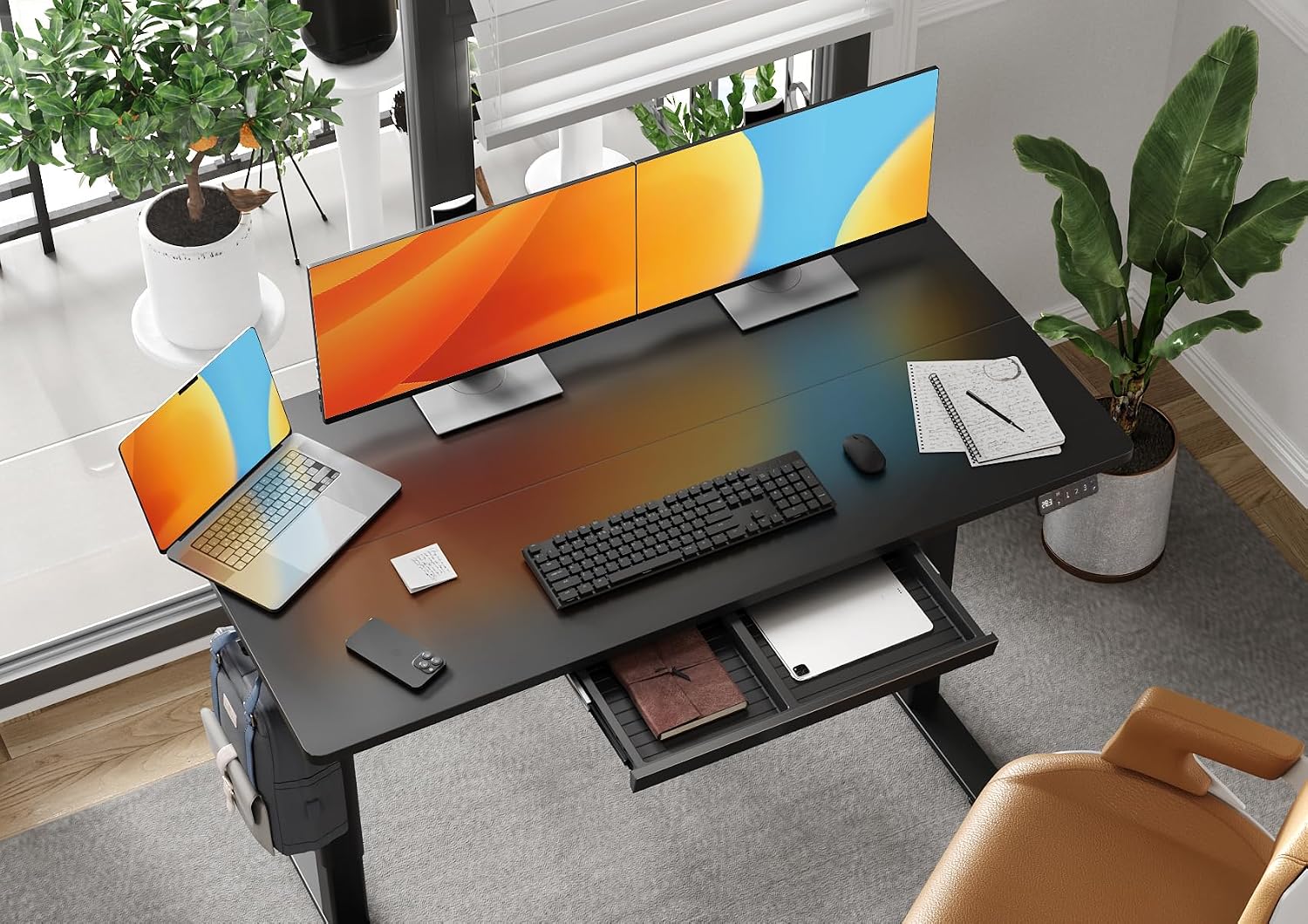 Claiks Standing Desk with Drawers, 55x24 Inch Electric Adjustable Height Stand Up Desk Computer Workstation, Black