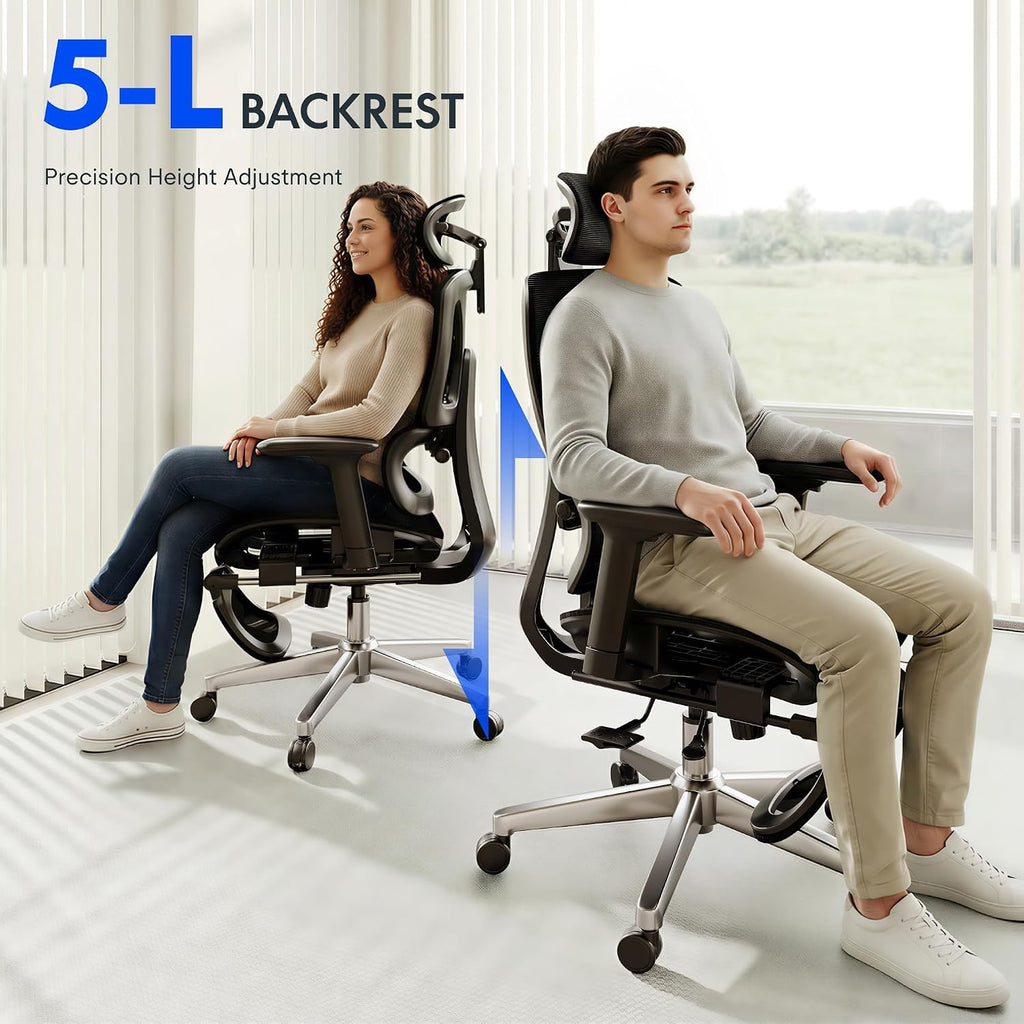 FLEXISPOT ErgoX Premium Ergonomic Office Chair with Footrest - Adjustable 3D Armrests, Dynamic Lumbar Support, Recline & Tilt Function, Mesh Seat, for Home & Office Use, Blue