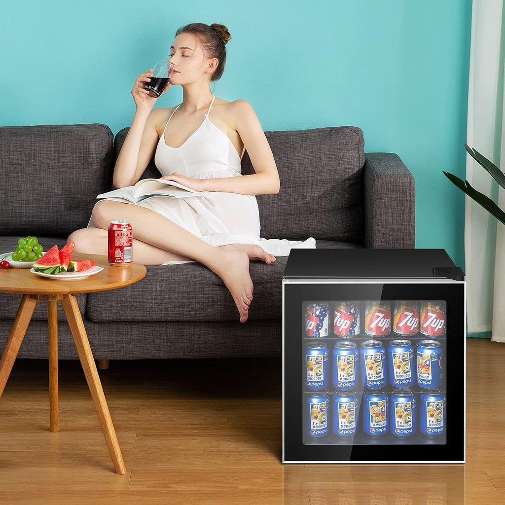 ARLIME Mini Fridge, Drink Cooler, 60 Can, Beverage Refrigerator with Glass Door, Removable Shelves for Soda Beer Wine, Small Drink Refrigerator for Bedroom, Office, Home Kitchen, Bar, 1.6 Cu. Ft.