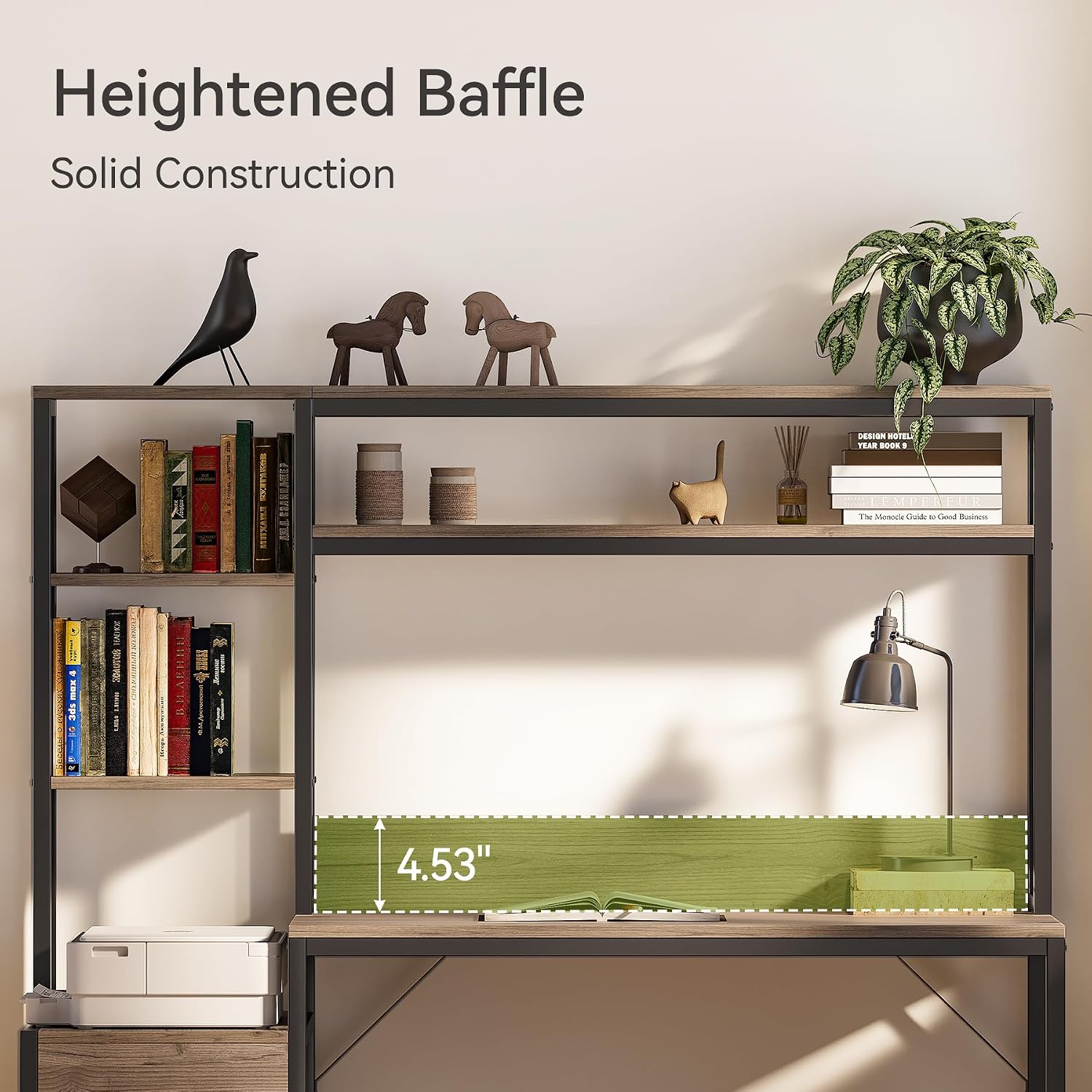 LITTLE TREE Computer Desk with Drawers and Hutch, Small Wooden Writing Desk with Storage Shelves for Bedroom, Rustic Desk for Home Office Desk, Gray