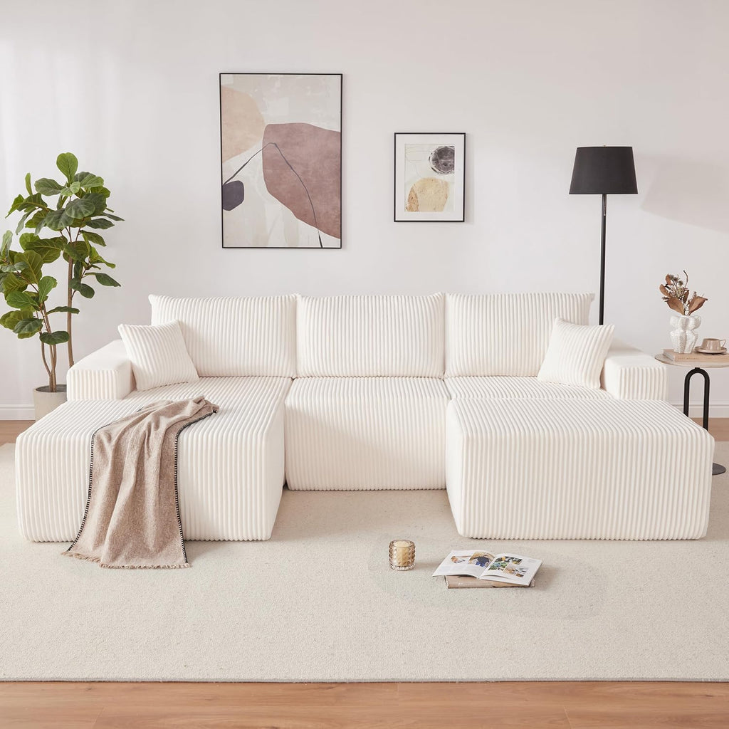 Weture 108' Modular Sectional Couches, Modern Modular U-Shape Sofa with Chaise, Cloud Sectional Couch with Deep Seat, Upholstered Boneless Sofa for Living Room (Corduroy, Beige)