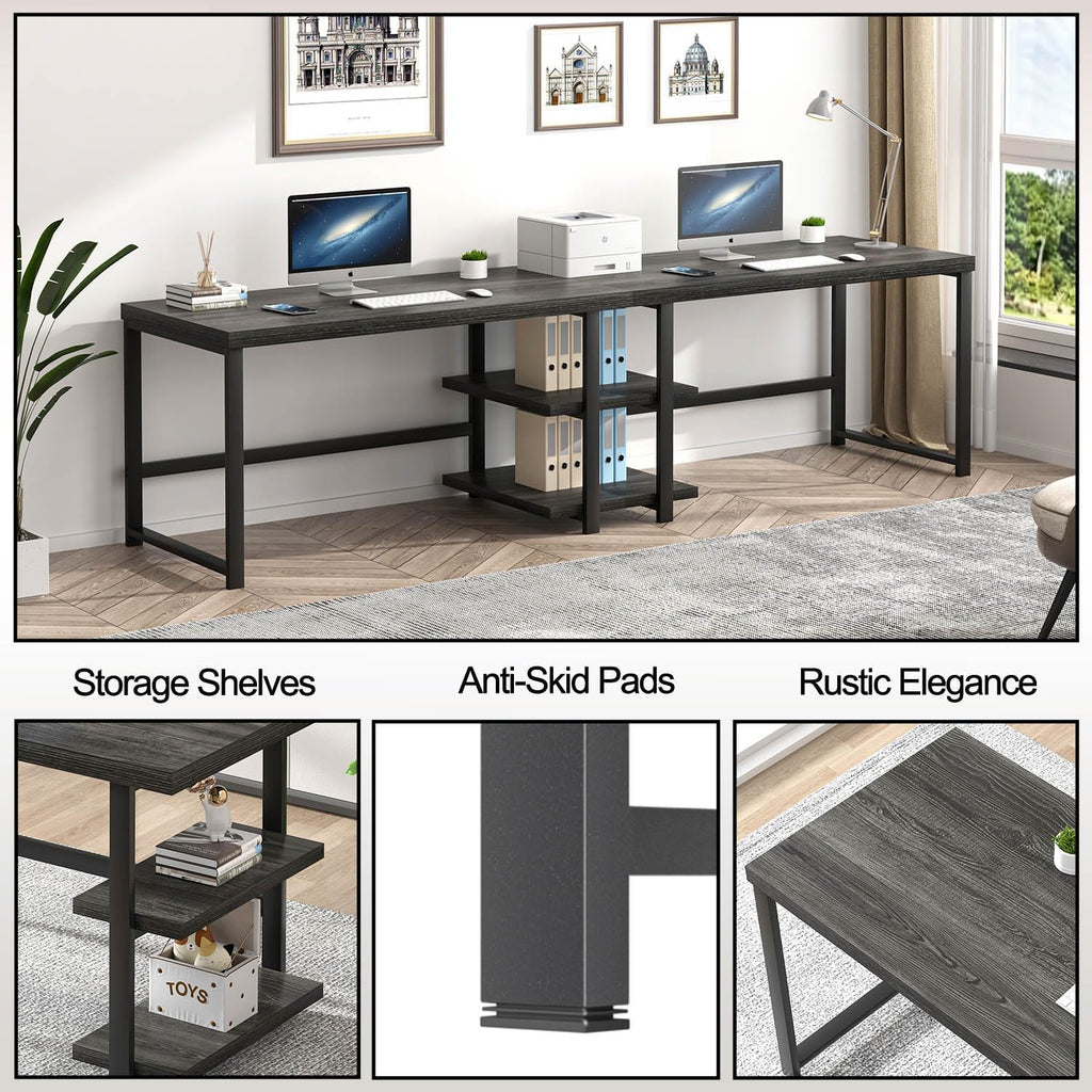 FOLUBAN 47 Inch Computer Desk with Storage Shelves, Modern Home Office Desk, Small Study Writing Desk Gaming Table Workstation for Bedroom Living Room, Industrial Dark Gray