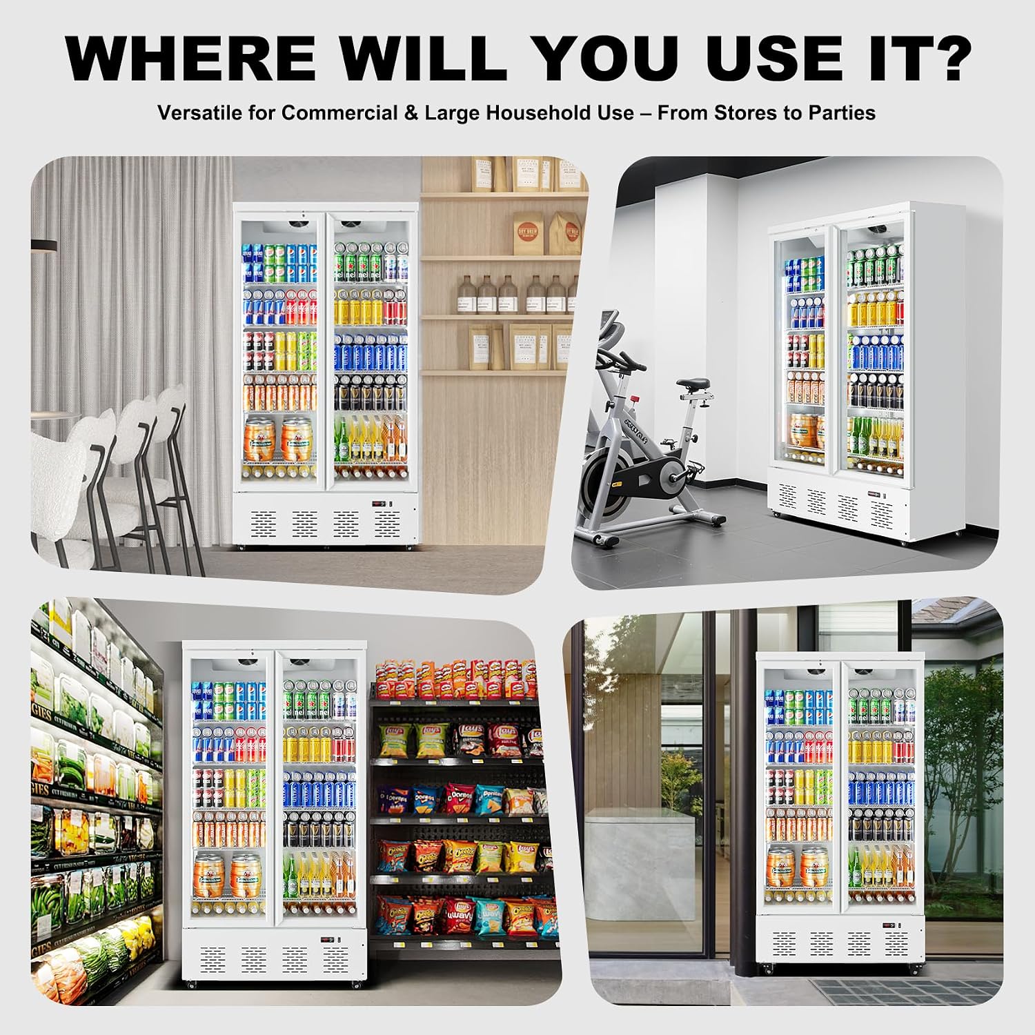 41.4''W White Commercial Refrigerators, 30.5 Cu.Ft 2 Glass Door Commercial Beverage Refrigerators Upright Display Cooler with LED Light and 10 Adjustable Shelves for Restaurant Stores