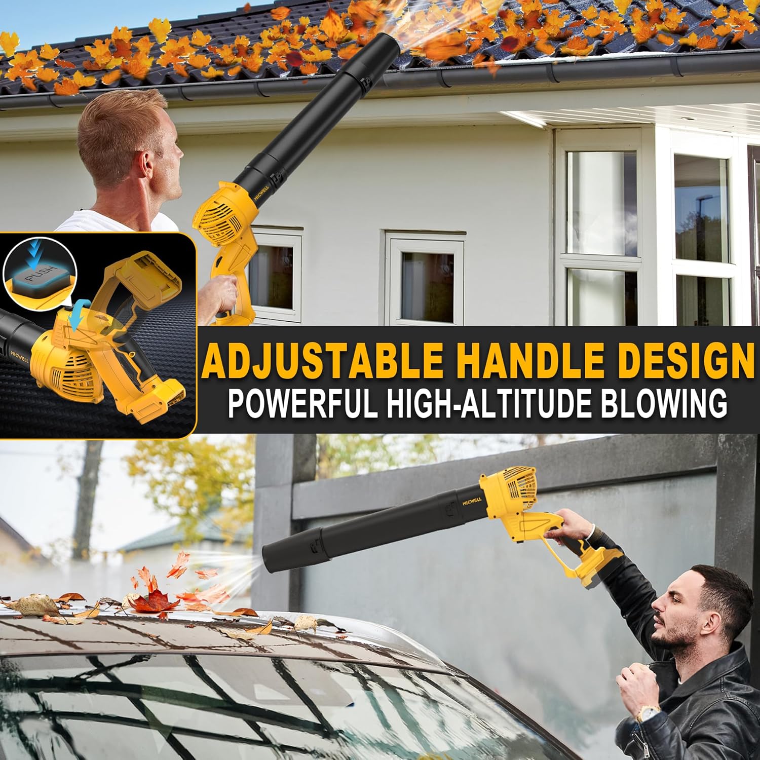 MICWELL 2-in-1 Cordless Power Tool Combo Kit: 4-Speed Brushless Impact Driver with LED Work Light & 5-Speed Variable Leaf Blower with 2 Handle Rotation Angles, Compatible with 20V Max Battery
