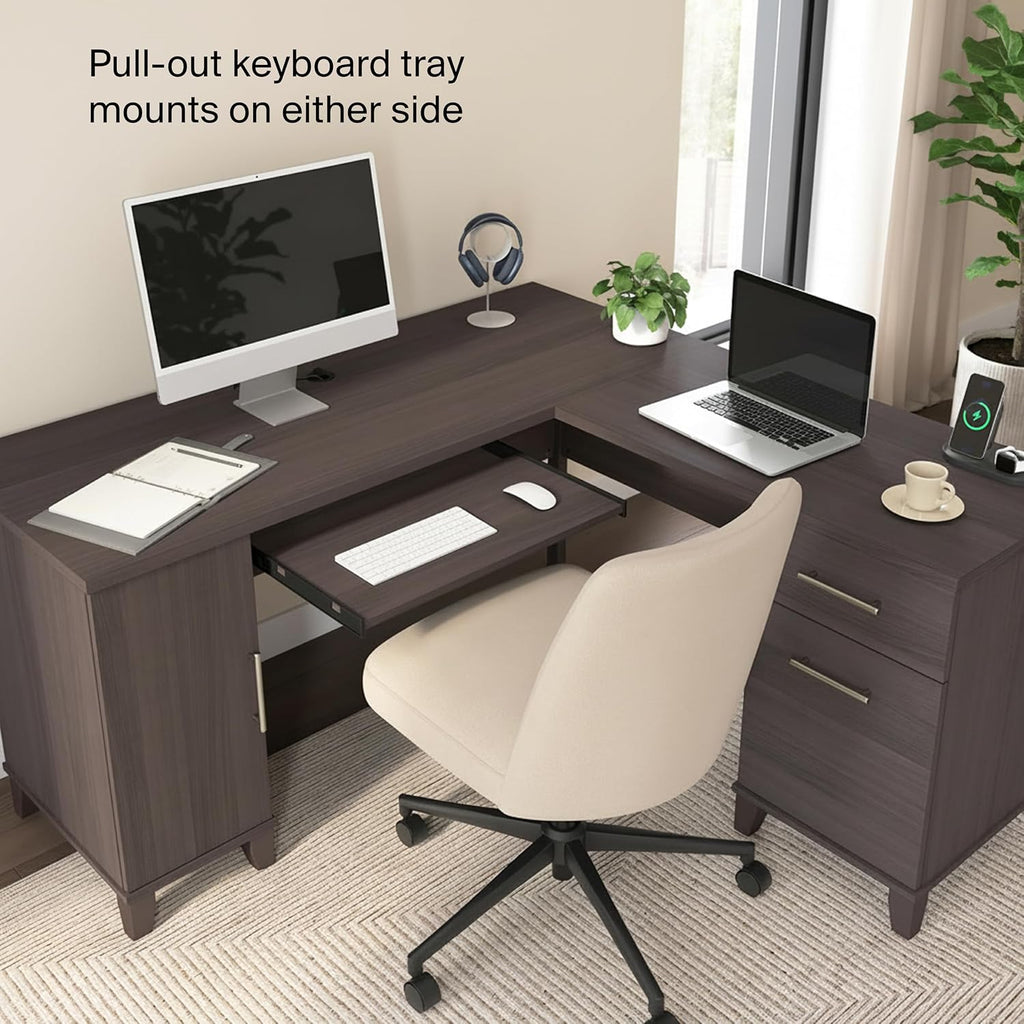 Bush Furniture 60-inch L Shaped Desk with Storage, Spacious Corner Computer Table for Home Office, Somerset Collection, Storm Gray
