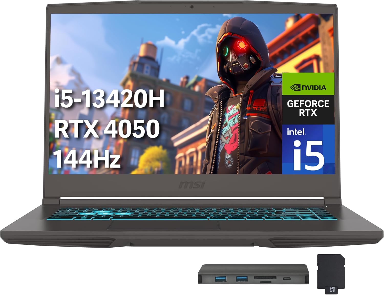 msi Thin 15 15.6' FHD 144Hz Gaming Laptop, Intel i5-13420H, NVIDIA GeForce RTX 4050, 64GB DDR4 RAM, 4TB PCIe SSD, Backlit Keyboard, Wi-Fi 6E, HD Camera, Win 11, Gray, 256GB Docking Station Set