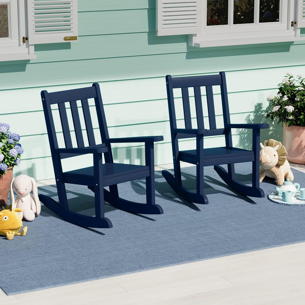 WestinTrends Malibu Outdoor HDPE Plastic Preschool Toddler Rocking Chairs (Set of 2), Navy Blue