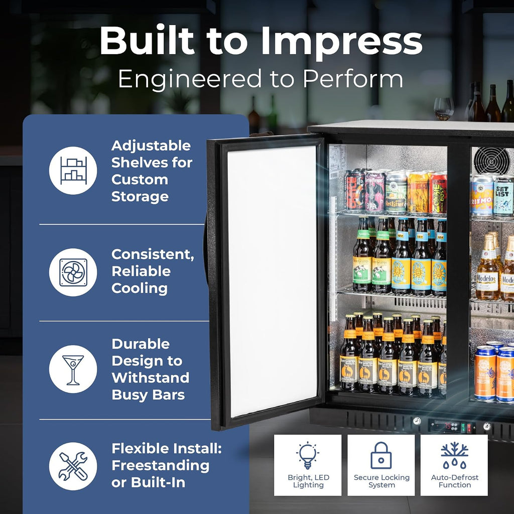 Procool 2-Door Counter Height Beverage Refrigerator - 36' Wide Energy Efficient Black Bar Fridge With LED Lighting - Commercial Back Bar Cooler
