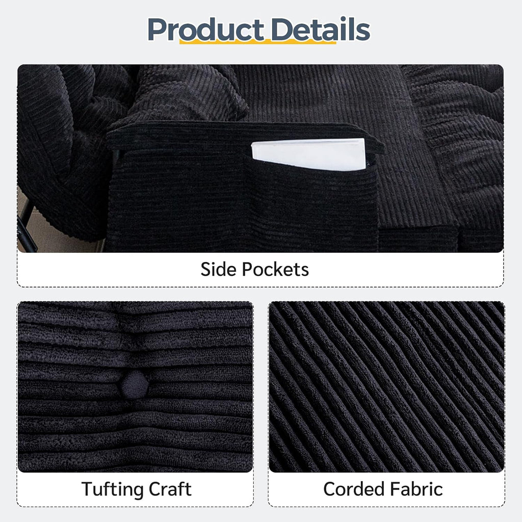 MAXYOYO Adjustable Floor Sofa Couch with 2 Pillows, Multi-Functional Bean Bag Bed, 5-Position Foldable Lazy Sofa Sleeper Bed with Armrest, Versatile Floor Seating for Reading, Black, Double