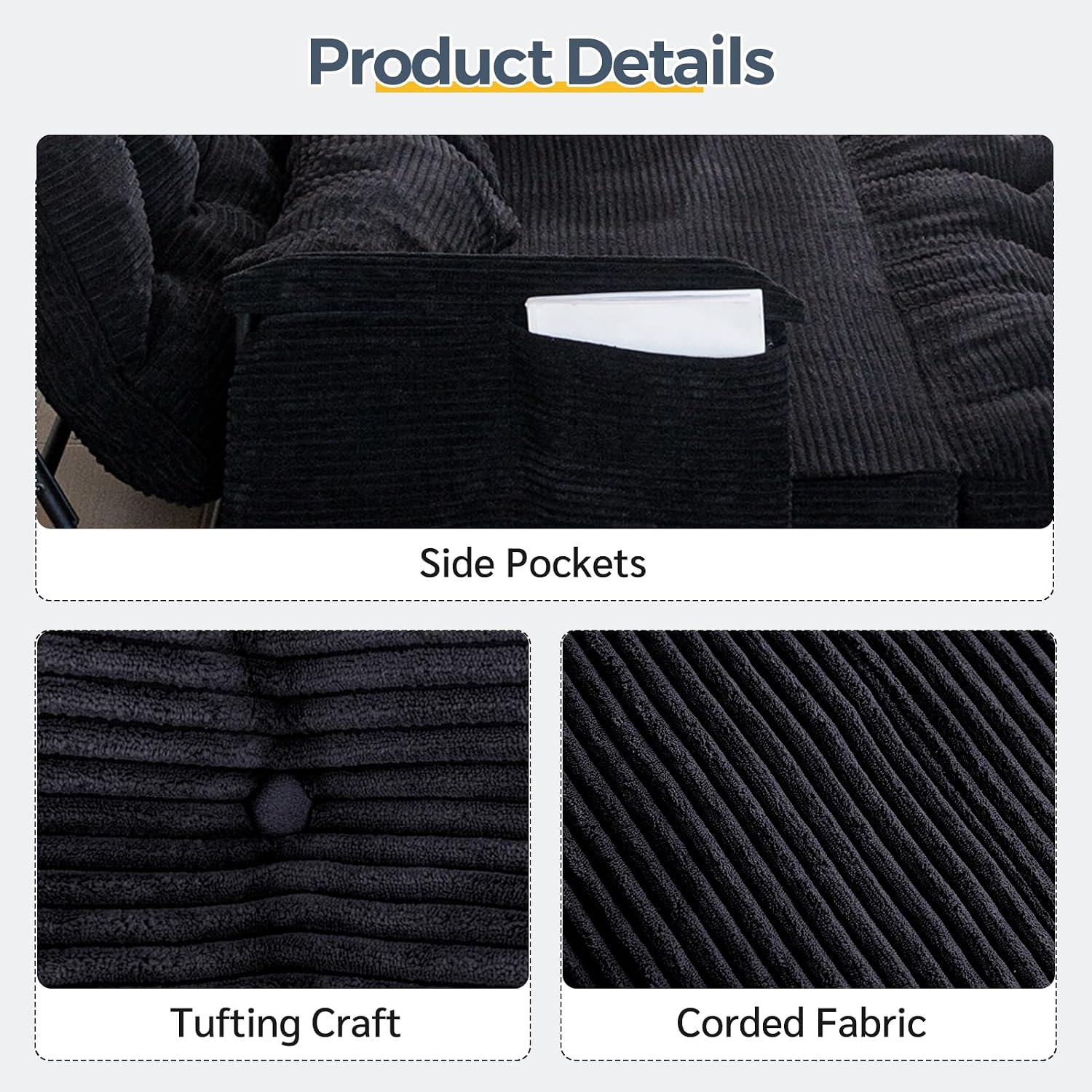 MAXYOYO Adjustable Floor Sofa Couch with 2 Pillows, Multi-Functional Bean Bag Bed, 5-Position Foldable Lazy Sofa Sleeper Bed with Armrest, Versatile Floor Seating for Reading, Black, Double