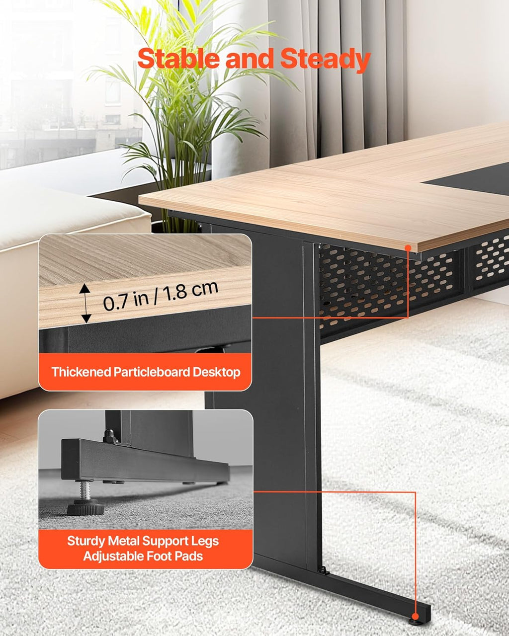 VEVOR 63' L-Shaped Executive Desk, Large Office Desk with Drawers, File Storage Cabinet, Detachable 350 LBS Load Capacity Corner Table, Easy Assembly, Business Furniture Workstation for Home Office
