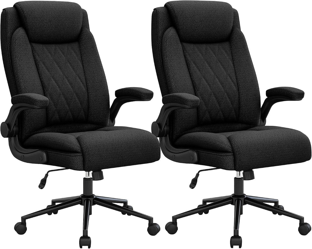 ralex-chair 2 Pack Big and Tall Office Chair -500 lb Heavy Duty Office Chair for Big Man, Fabric High Back Executive Office Desk Chair with 120° Tilt Rock,Computer Desk Chair with flip up arm - Black