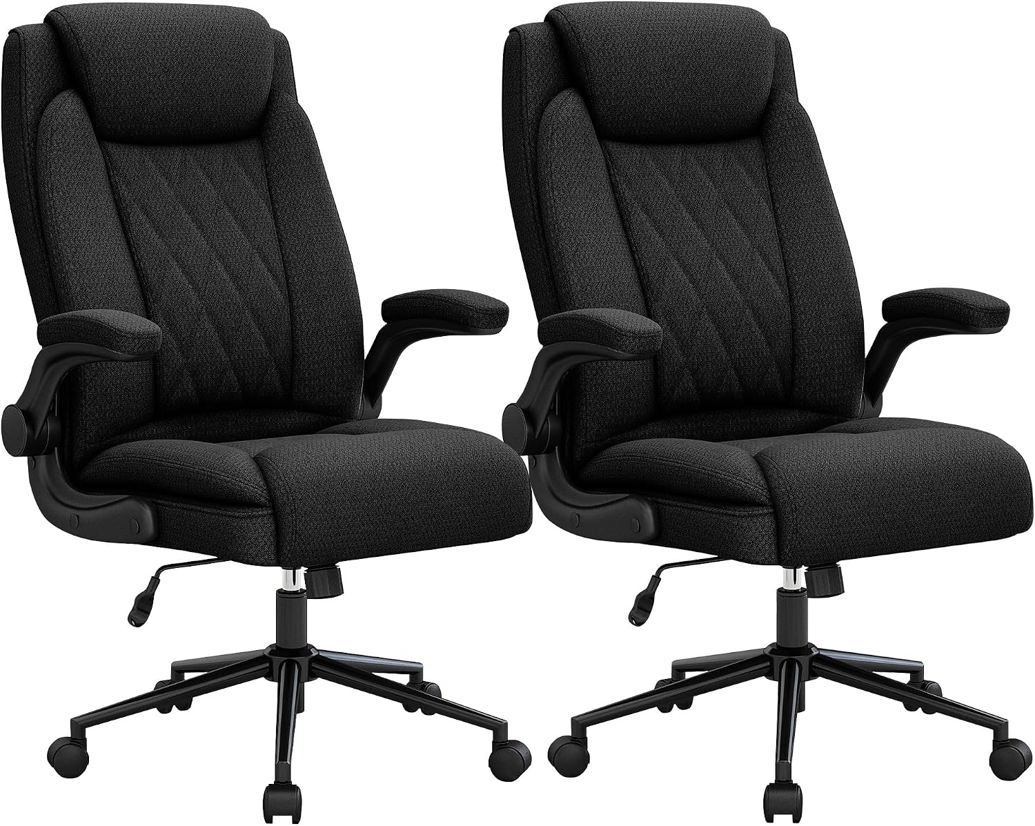 ralex-chair 2 Pack Big and Tall Office Chair -500 lb Heavy Duty Office Chair for Big Man, Fabric High Back Executive Office Desk Chair with 120° Tilt Rock,Computer Desk Chair with flip up arm - Black