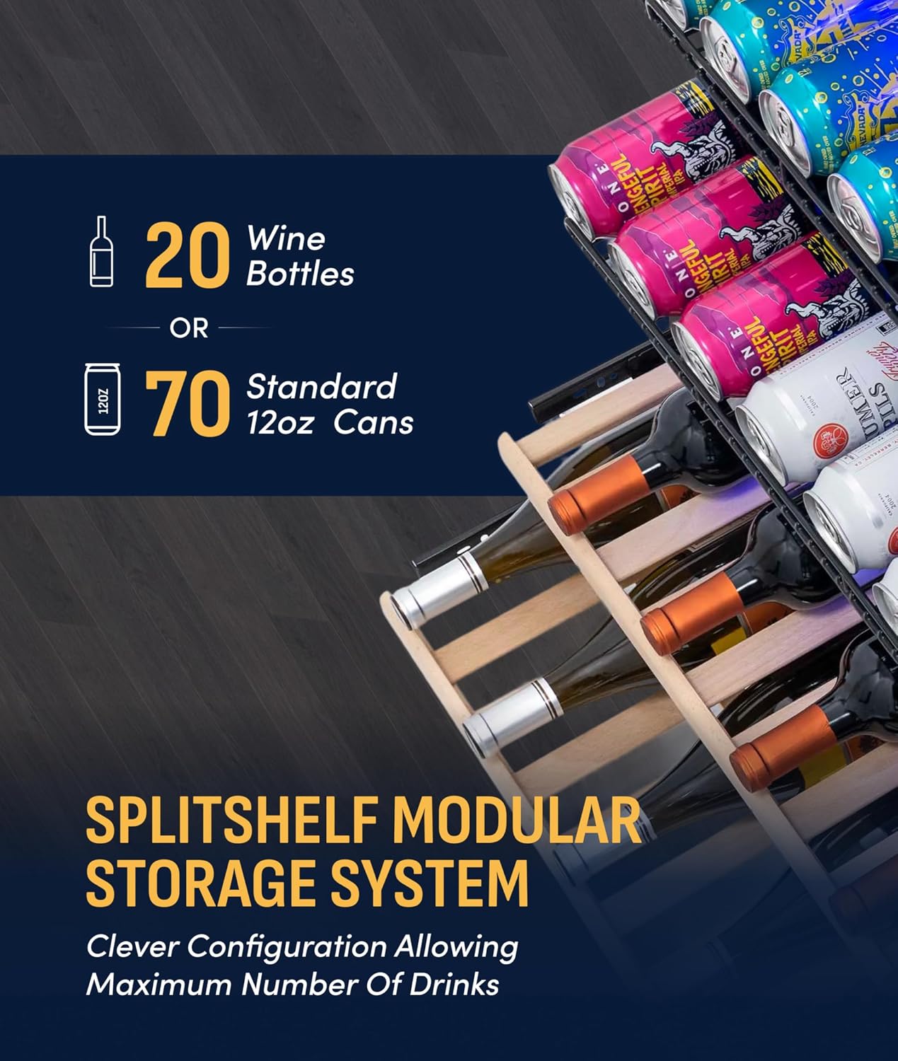 NewAir 24' Dual Zone Beverage Refrigerator & Wine Cooler for 20 Bottles & 70 Cans | Freestanding or Built-In Under Counter Mini Fridge for Beer, Wine and Soda | Stainless Steel