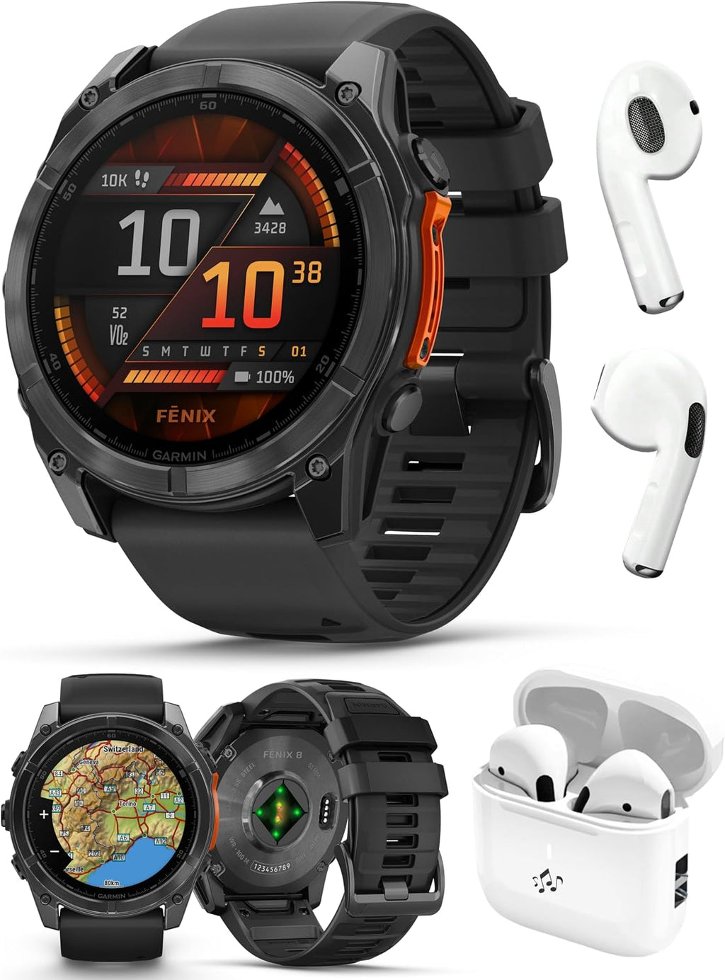 PlayBetter Garmin Fenix 8 AMOLED (51mm, Slate Gray/Black) Multisport GPS Smartwatch Bundle - 1.4' Touchscreen, Built-in LED Flashlight Wireless Running Earbuds
