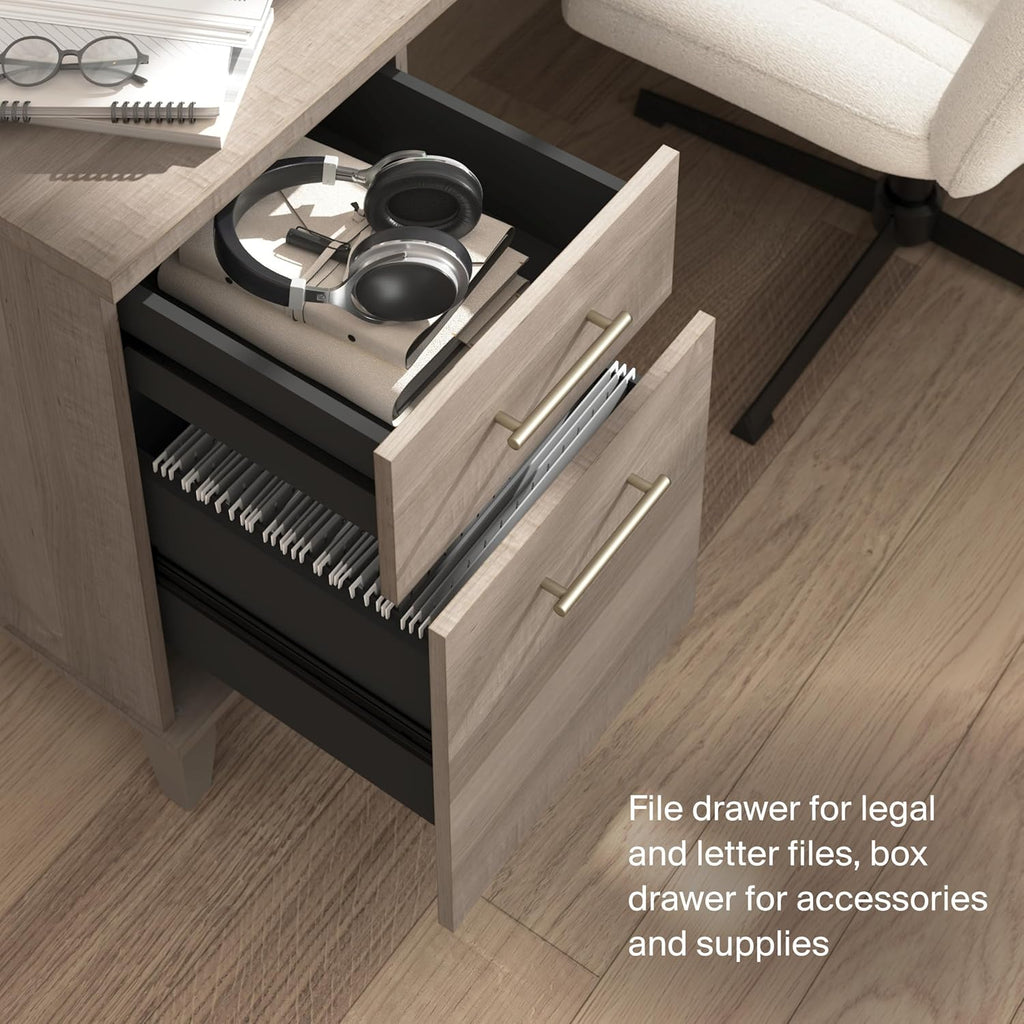 Bush Home 72-Inch L-Shaped Desk with Hutch, Corner Computer Office Desk with File and Box Drawers, Shelves and Storage Cabinet, Home Office Workstation, Somerset Collection, Ash Gray