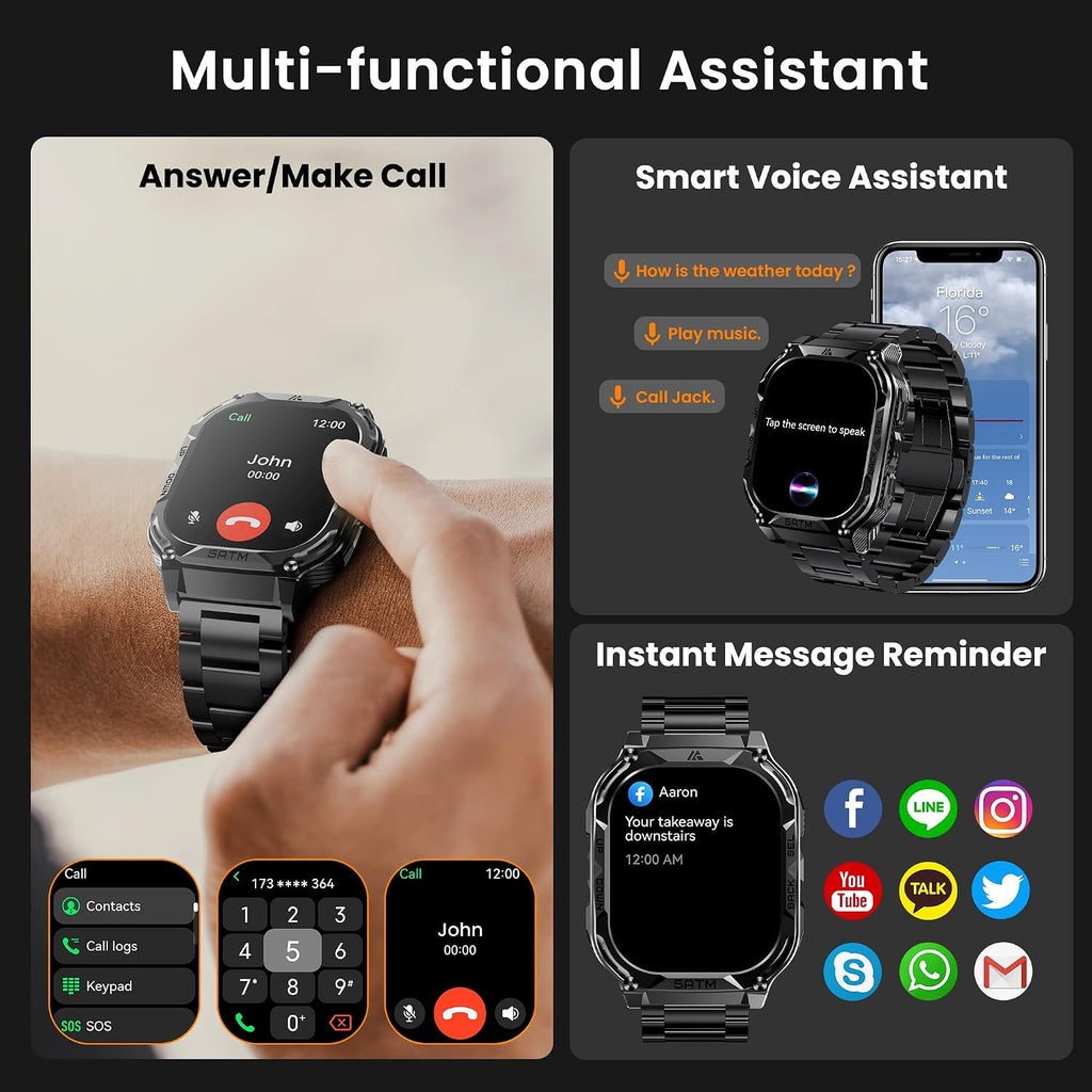 AMAZTIM GPS Smart Watch for Men, 6 Satellite Positioning, Compass, Stainless Steel Body, 50M Waterproof, 480mAh Extra-Large Battery, Answer/Make Call, 1.96' AMOLED Screen, Compatible for Android iOS