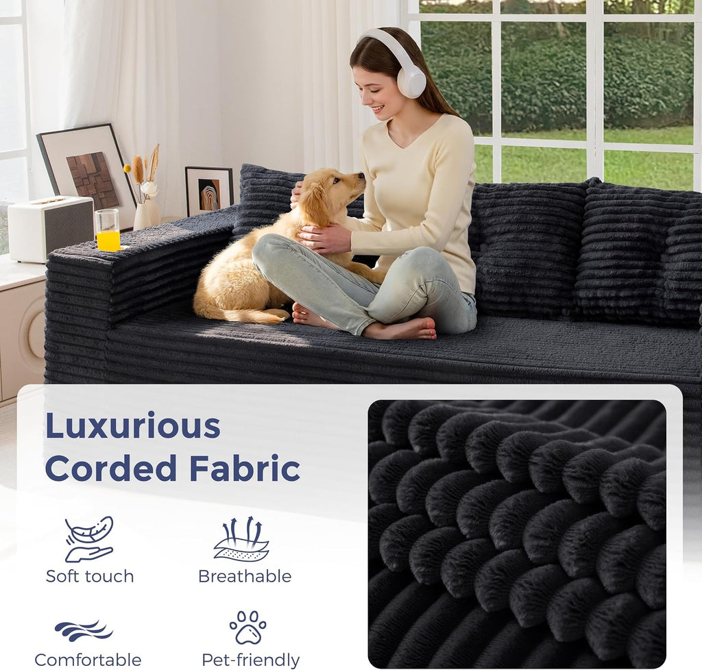 MAXYOYO 79' Oversized Boneless Loveseat Sofa Couch for Small Spaces, Mini Love Seat Floor Couch with Cup Holders and Pillows, 3-Seater Upholstered Cloud Couch for Bedroom, No Assembly Required