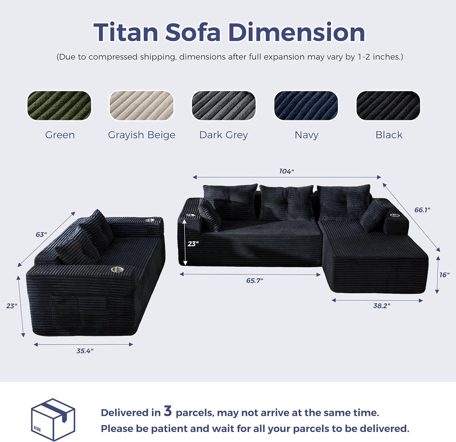 MAXYOYO Modular Sectional Couch with L-Shape Chaise and Loveseat, Modern Boneless Couch for Living Room, Oversized Sofa Sleeper with Deep Seat, No Assembly Required, Black