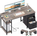 AODK 51 Inch Computer Desk with Fabric Drawers & USB Power Outlets - Reversible Home Office Desk with Storage Shelves, Work from Home, Modern Work/Writing/Study Table for Bedroom, Grey Oak