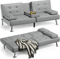 Homall Futon Sofa Bed, Leather Futon Couch with Removable Armrests, Adjustable Recliner Sleeper Sofa Bed with Dual Cup Holders for Living Room, Apartment, Office (Gray)