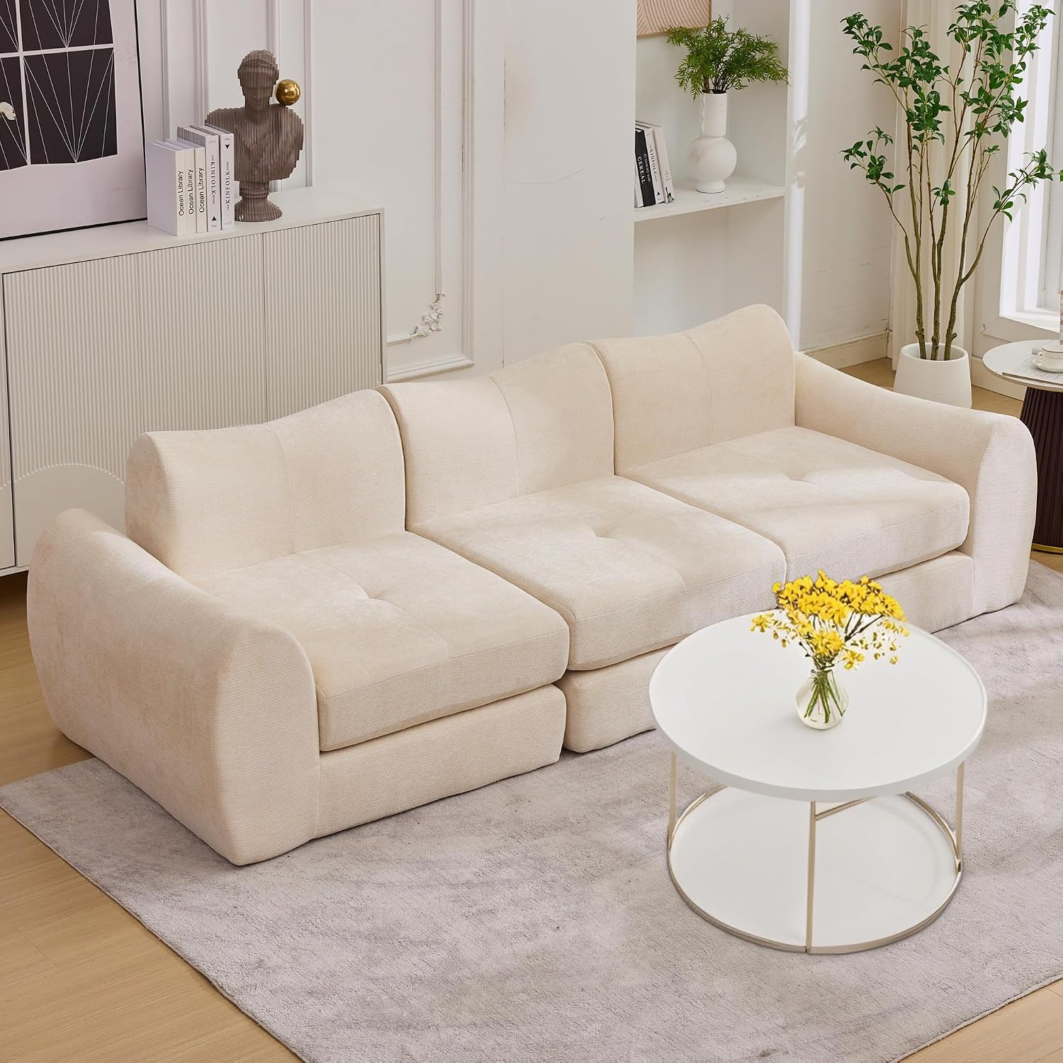 MAXMAXX 102' Modular Sectional Cloud Sofa,4-in-1 Folding Convertible Sofa Bed, Floor Boneless Couch, Modular Cushion Couch,Suitable for Living Room,Bedroom and Recreation Room(Beige)