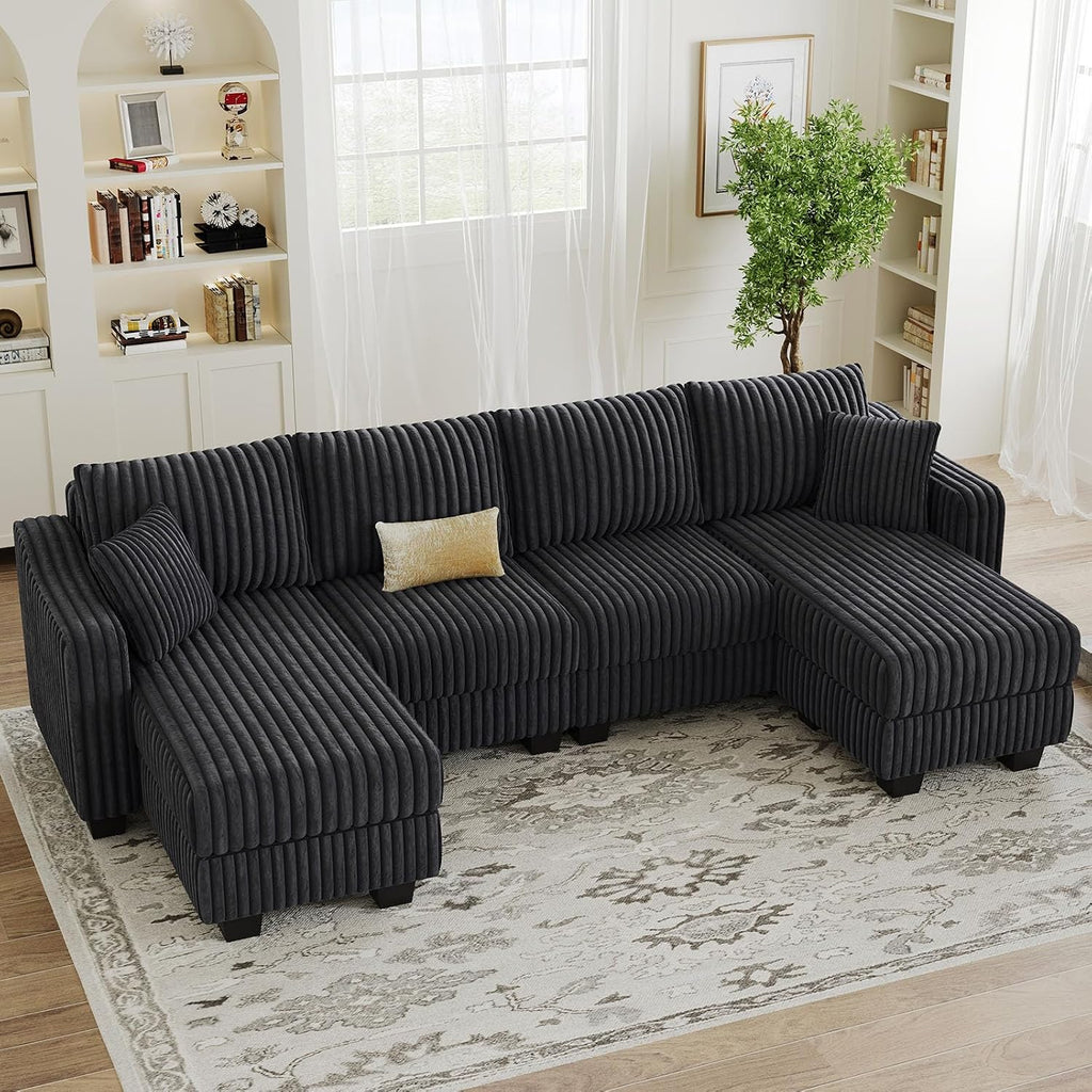 Belffin U Shaped Couch with Reversible Chaises Sectional Couches for Living Room Sectional Couch with Ottomans Corduroy (Dark Grey, U Shaped)