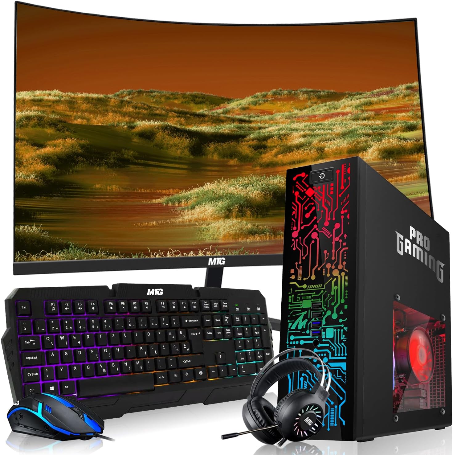 HP Desktop Computer PC – Intel Core i5, 16GB ARGB RAM, 1TB SSD, 27 Inch Curved Monitor, GT 1030 Graphics, RGB Keyboard with AI Copilot Key, Mouse & RGB Headphones, Windows 11 (Renewed)