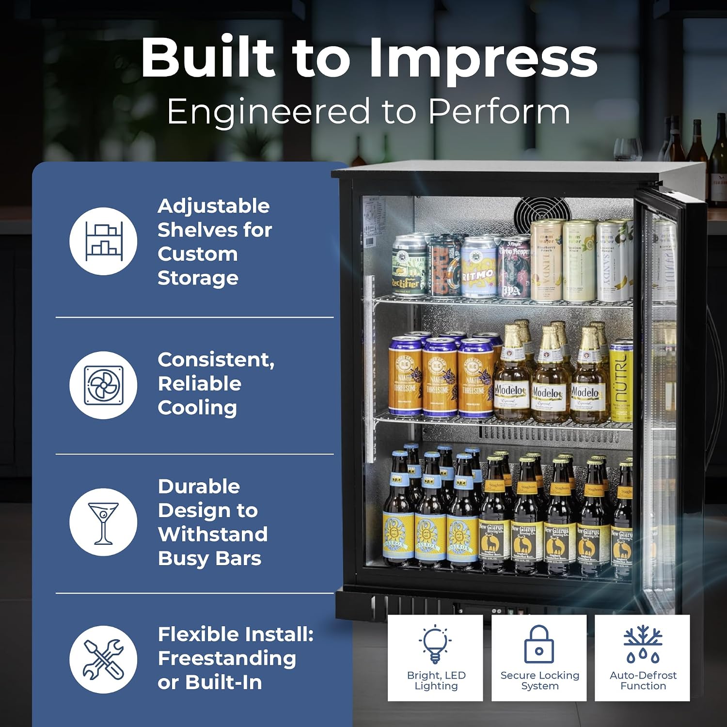 Procool 1-Door Counter Height Beverage Refrigerator - 24' Wide Energy Efficient Black Bar Fridge With Glass Door & LED Lighting - Commercial Back Bar Cooler