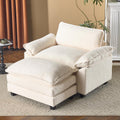 VINGLI Oversized Sofa Chair and a Half with Deep Seat & Movable 2-Layer Ottoman Set, Comfy Cloud Sofa Bed with Chaise, 1-Seater Modular Sectional Sleeper Couch for Living Room, Teddy-Fleece, Beige