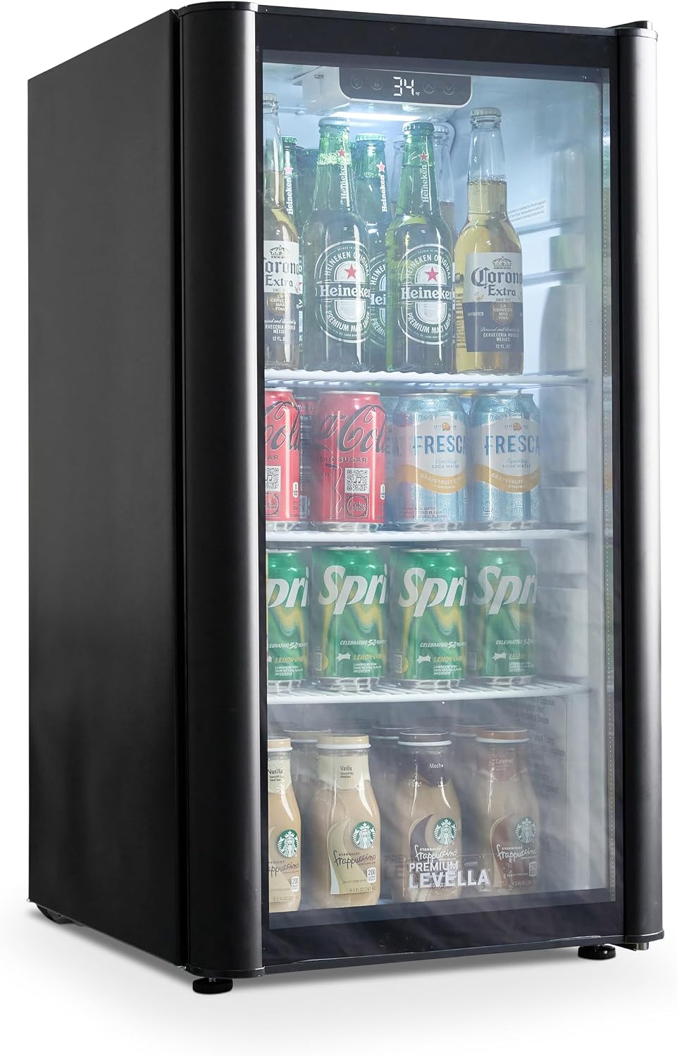 PremiumLevella PRF37DX Glass Door Display Refrigerator 3.1 cu ft Commercial Beverage Cooler Merchandiser - Black