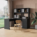 Bellemave L Shaped Computer Desk with Hutch, Home Office Desk with Drawers and Bookshelf, Corner Desk, Study Table Writing Desk with Storage, Easy Assemble, Antiqued Black