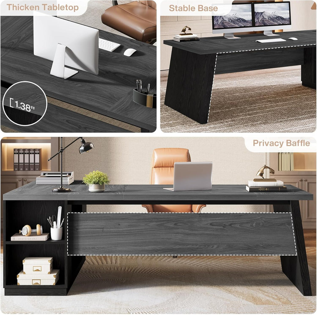Tribesigns 78' L Shaped Desk with Drawers, Lage Office Desk with Storage Shelves, Modern Corner Computer Desk for Home Office (Gray and Black)