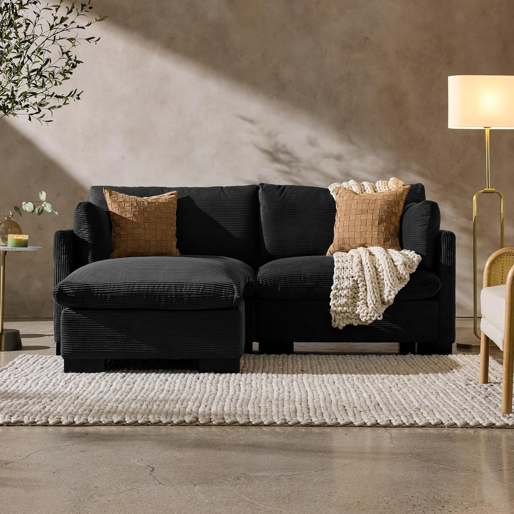 Best Choice Products Modern Loveseat Sofa for Living Room, Corduroy Recliner, Removable Cover, Spring Cushions, Solid Wood Frame, Easy Assembly for Small Spaces, 82in – Black