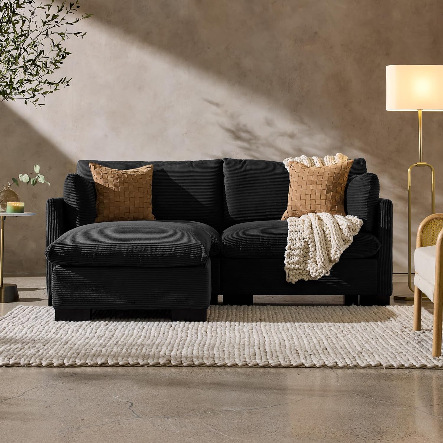 Best Choice Products Modern Loveseat Sofa for Living Room, Corduroy Recliner, Removable Cover, Spring Cushions, Solid Wood Frame, Easy Assembly for Small Spaces, 82in – Black