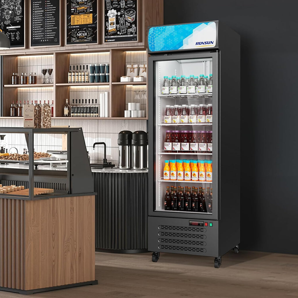 ROVSUN 17 Cu.Ft Commercial Beverage Refrigerator ETL NSF, Slim Merchandiser Refrigerator Display Refrigerator Beverage Cooler Glass Door Fridge w/Adjustable Shelves LED Light for Bar Restaurant Cafe